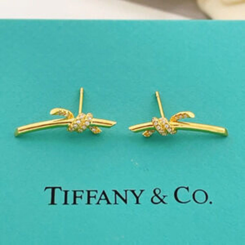 Tiffany & Co. Gold Diamond-Studded Rope Knot Earrings
